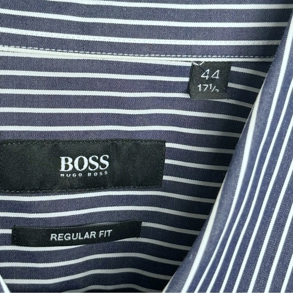 BOSS Navy Striped Spread Collar Regular Fit 17.5/44 - Picture 5 of 9